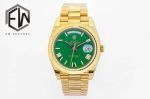 EW Factory Rolex Daydate 40mm 3255 Movement Green Face Yellow Gold President Band Watch